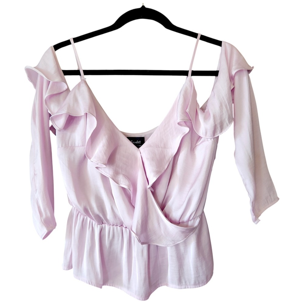 Bardot Blouse Lavender Pink Ruffle Top Size US 2 XXS Off Shoulder‎ 3/4 Sleeves